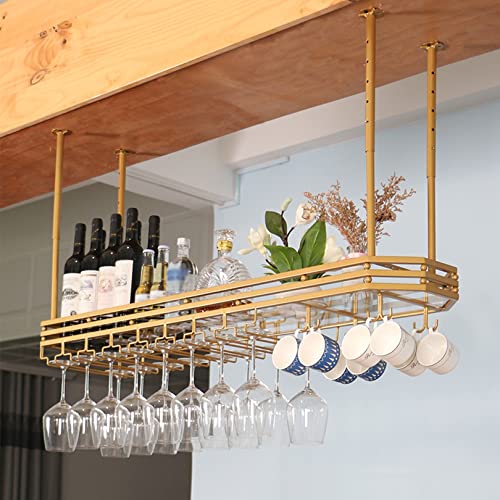 PLJKIHED Deckenmontiertes Weinregal und Glashalter mit Lichtern, verstellbares industrielles Weinregal für die Wand, hängender Weinglashalter für die Barküche Stabilize von PLJKIHED