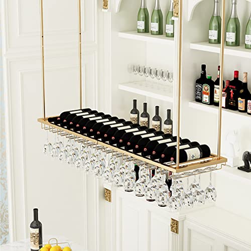 PLJKIHED Weinglasregal, Bar-Weinregale, an der Decke hängender Weinflaschenhalter aus Metall |Modernes Wandregal für Champagnerkelche und Stielgläser – Gold Stabilize von PLJKIHED