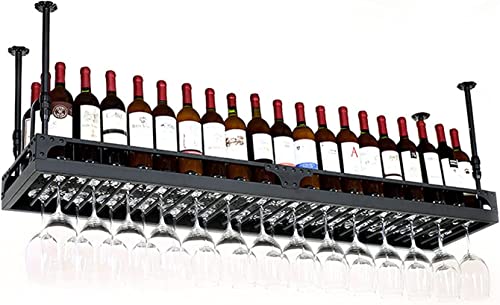 PLJKIHED Weinregal zur Wandmontage – hängendes Weinregal, Umgedrehtes Weinglasregal an der Decke, Vintage-Weinflaschenhalter für Bars, Restaurants, Küchen/120 x 35 cm Stabilize von PLJKIHED
