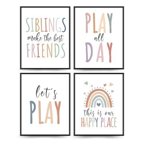 PLKMN Boho-Spielzimmer-Dekor-Set, 4 Stück, Let's Play, Wandkunst, Regenbogen-Drucke für Kinderzimmer, Schlafzimmer, 20,3 x 25,4 cm, ungerahmt PLKMN Boho-Spielzimmer-Dekor-Set, 4 Stück, Let's Play, Wandkunst, Regenbogen-Drucke für Kinderzimmer, Schlafzimmer, 20,3 x 25,4 cm, ungerahmt von PLKMN