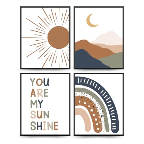 PLKMN Poster mit Aufschrift "You Are My Sunshine", Boho-Kinderzimmer-Dekoration, Boho, Regenbogen-Sonnenberg, Kinderzimmer, Spielzimmer, Schlafzimmer, Kinderzimmer, 25,4 x 20,3 cm, ungerahmt von PLKMN