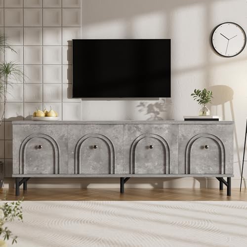 PLLBIKK TV-Schrank, Fernsehschrank 160cm Breite mit 4 Türen Lowboard mit Soft-Close-Scharniere TV-Regal für TVs bis zu 49 Zoll Wohnzimmer Möbel, 160x38x55,5 (Grau) von PLLBIKK