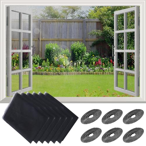 PLLYPE 6 Stück Fliegengitter Fenster, 130x150cm Fliegengitternetze für Fenster, Fliegennetz Fenster mit 6 Rollen Selbstklebend, Zuschneidbar auf Fenstergrößen für hält Käfer, Fliegen, Mücken Draußen von PLLYPE