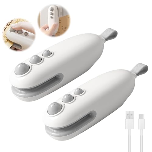 PLLYPE 2PCS Mini Folienschweißgerät, 2 in 1 USB Wiederaufladbar Tütenverschweißer, Mini Bag Sealer mit Cutter, Handlicher Tüten Verschweißer Mini und Leich für Küchen, Hält Lebensmittel Frisch von PLLYPE