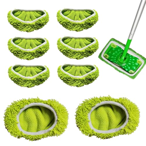 PLLYPE 8 Stück Tücher Wiederverwendbare für Swiffer Sweeper Mop, Swiffer Bodentücher Tücher Mikrofaser Set, Mop Microfaser Reinigung Pads, Microfiber Bodenwischer Ersatzbezug für Hartböden, Holzböden von PLLYPE