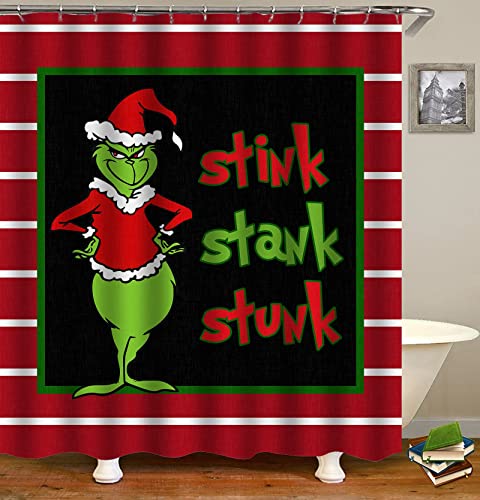 PLMZUOK Merry Grinchmas Badezimmer-Vorhang Grinch Weihnachten Duschvorhang Winter Xmas Bauernhaus Urlaub Badezimmer Dekor 183 x 183 cm von PLMZUOK