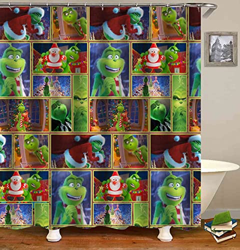PLMZUOK Merry Grinchmas Badezimmer-Vorhang Grinch Weihnachten Duschvorhang Winter Xmas Bauernhaus Urlaub Badezimmer Dekor 183 x 183 cm von PLMZUOK