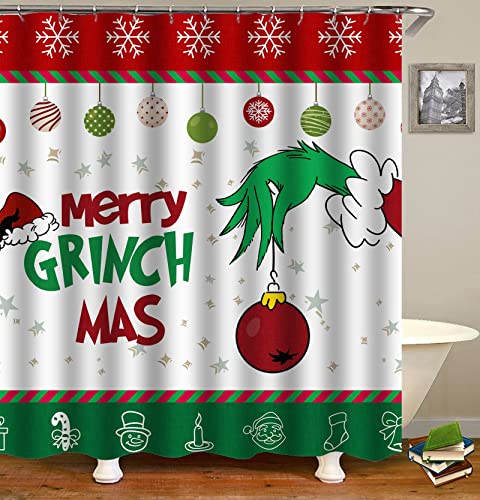 PLMZUOK Merry Grinchmas Badezimmer-Vorhang Grinch Weihnachten Duschvorhang Winter Xmas Bauernhaus Urlaub Badezimmer Dekor 183 x 183 cm von PLMZUOK