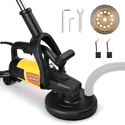 Betonschleifer 3800W Leistungsstarkem Motor | Langer Handgriff | ø180mm Diamantschleiftopf | 0-6000 RPM, 6 Geschwindigkeit | Betonfräse Sanierungsfräse Mauerfräse Putzfräse mit Absaughaube von PLODAXE