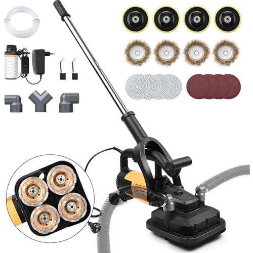 Betonschleifer Leistungsstarkem 3800W Motor | mit 4 x Schleiftopf | Langer Handgriff | 100mm Diamantschleiftopf | Max. 6000 RPM, 6 Geschwindigkeit | Betonfräse Sanierungsfräse Mauerfräse Putzfräse von PLODAXE