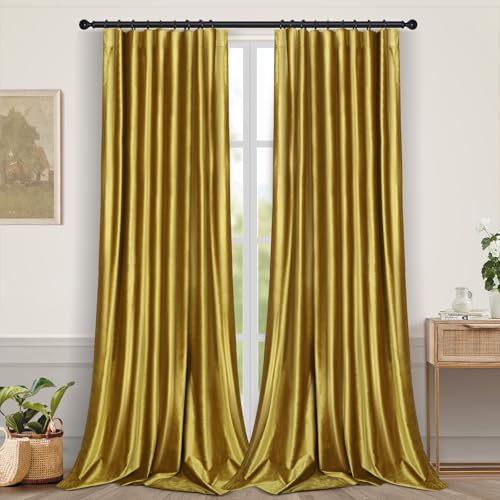 PLODAXE 2er Set Samtvorhang Kräuselband, Hochglänzender Diamantsamt Vorhänge Verdunkelung Samt Gardinen, Thermogardine Kälteschutz, Velvet Curtains Wohnzimmer, Schlafzimmer (H213xB132CM, Gold) von PLODAXE