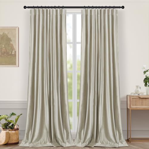 PLODAXE 2er Set Samtvorhang Kräuselband, Hochglänzender Diamantsamt Vorhänge Verdunkelung Samt Gardinen, Thermogardine Kälteschutz, Velvet Curtains Wohnzimmer, Schlafzimmer (H244xB132CM, Champagne) von PLODAXE