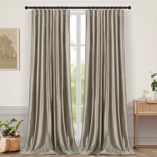 PLODAXE 2er Set Samtvorhang Kräuselband, Hochglänzender Diamantsamt Vorhänge Verdunkelung Samt Gardinen, Thermogardine Kälteschutz, Velvet Curtains Wohnzimmer, Schlafzimmer (H244xB132CM, Taupe) von PLODAXE