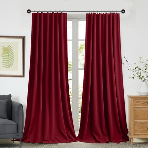 PLODAXE 2er Set Samtvorhang Kräuselband, Schöne Samt Gardinen Verdunkelung Multifunktionsband, Thermogardine, Velvet Blickdichte Scheibengardinen Wohnzimmer, Schlafzimmer (H244xB132CM, Weihnachtsrot) von PLODAXE