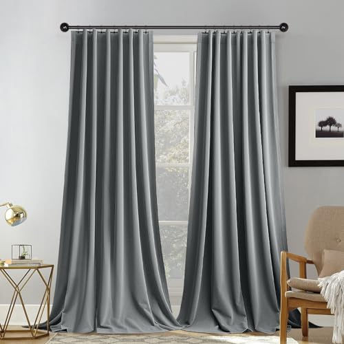 PLODAXE 2er Set Samtvorhang Kräuselband, Schöne Samt Gardinen Verdunkelung Multifunktionsband, Thermogardine, Velvet Blickdichte Vorhänge Wohnzimmer, Schlafzimmer (H244xB132CM, Grau) von PLODAXE