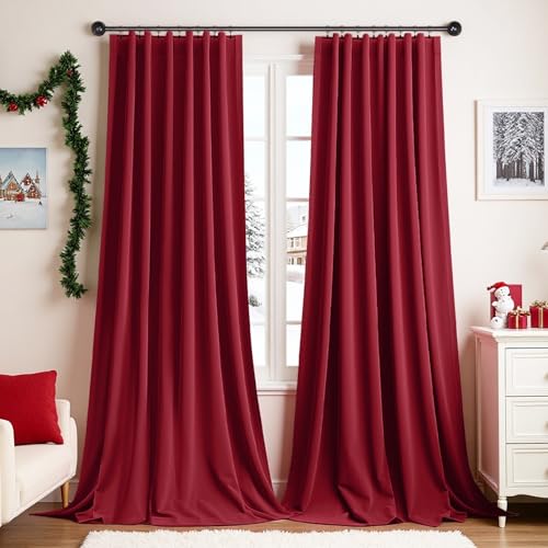 PLODAXE 2er Set Samtvorhang Kräuselband, Schöne Samt Gardinen Verdunkelung Multifunktionsband, Thermogardine, Velvet Blickdichte Vorhänge Wohnzimmer, Schlafzimmer (H274xB132CM, Weihnachtsrot) von PLODAXE