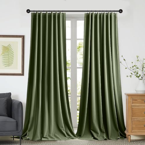 PLODAXE 2er Set Samtvorhang Kräuselband, Schöne Samt Gardinen Verdunkelung Multifunktionsband, Thermogardine, Velvet Vorhang Flächenvorhänge Wohnzimmer, Schlafzimmer (H274xB132CM, Oliver Grün) von PLODAXE