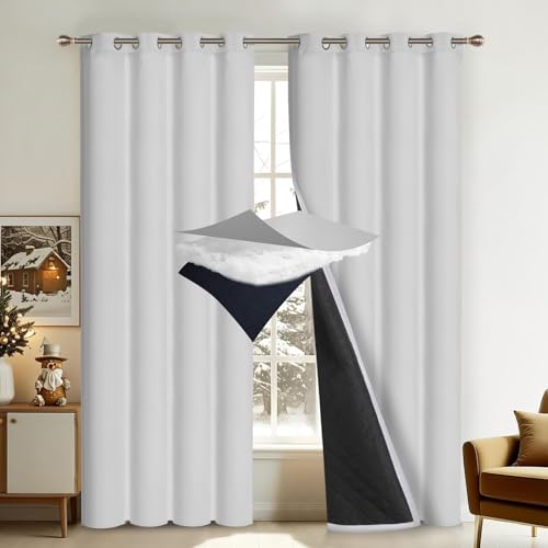 PLODAXE 2er Set Thermovorhang Kälteschutz mit ösen, 405g/m² Wärmeschutzvorhang Thermo Vorhang Gegen Kälte, Dicker Kälteschutzvorhang für Schlafzimmer Wohnzimmer Balkon(H213xB132CM,Grau weiß 2-teilig) PLODAXE 2er Set Thermovorhang Kälteschutz mit ösen, 405g/m² Wärmeschutzvorhang Thermo Vorhang Gegen Kälte, Dicker Kälteschutzvorhang für Schlafzimmer Wohnzimmer Balkon(H213xB132CM,Grau weiß 2-teilig) von PLODAXE