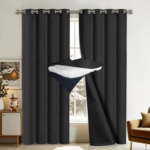 PLODAXE 2er Set Thermovorhang Kälteschutz mit ösen, 405g/m² Wärmeschutzvorhang Thermo Vorhang Gegen Kälte, Dicker Kälteschutzvorhang für Schlafzimmer Wohnzimmer Balkon(H244xB132CM,Schwarz 2-teilig) PLODAXE 2er Set Thermovorhang Kälteschutz mit ösen, 405g/m² Wärmeschutzvorhang Thermo Vorhang Gegen Kälte, Dicker Kälteschutzvorhang für Schlafzimmer Wohnzimmer Balkon(H244xB132CM,Schwarz 2-teilig) von PLODAXE