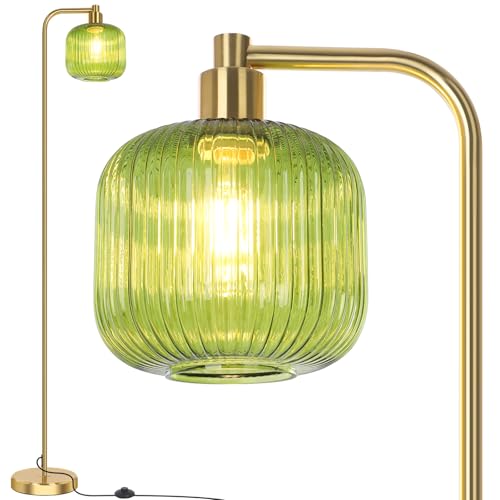 PLODAXE Glas Stehlampe für Wohnzimmer H170cm, Moderne LED Stehleuchte mit Grünem Glasschirm und Fußschalter, Boho Vintage für Schlafzimmer, Büro, Inkl. Warmweiß E27 LED Glühbirne von PLODAXE
