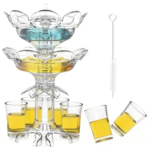 PLOGGING Spender und Halter mit 6 Schnapsgläsern，Doppelschicht Schnapsglas Spender für Saft oder Likör， multifunktionaler Weinspender，für Alkohol für Arten von Partys, lustiges Bar-Zubehör von PLOGGING