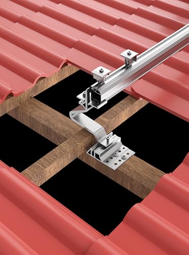 PLP TEK Solar Halterung Ziegeldach Montageset für 4 Solar Panels Aluminium Dachhaken 3-Fach verstellbar für Schrägdach für Solarmodule von 30-40mm (Montage Set für 4 Panele) von PLP TEK