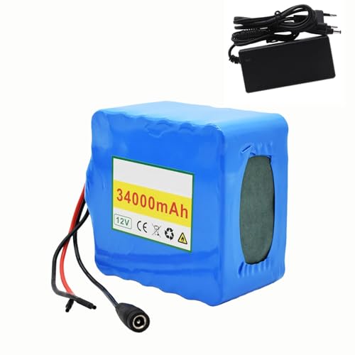 12V 34Ah E-Bike Lithium-Ionen-Akkupack 3S12P Wasserdichter PVC-Akku Wiederaufladbarer Akku Integrierter BMS-Schutz Ideal für 100W Elektrofahrradmotor XT60+SM von PLPLKTNNKK