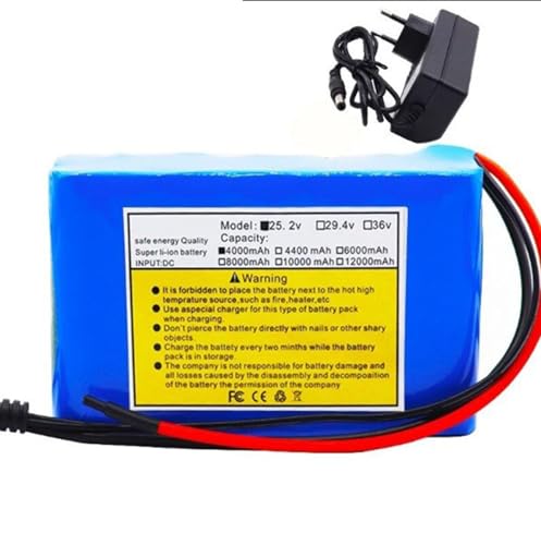 25,2V 4Ah E-Bike Lithium-Ionen-Akku 6S2P Wiederaufladbarer Wasserdichter PVC-Akku für 100–300W Elektrofahrradmotor mit Ladegerät und BMS-Schutz XT60+JST von PLPLKTNNKK