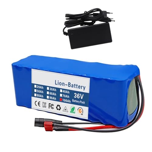 36V 100Ah 10S3P E-Bike Lithium-Ionen-Akku für 250-500W Elektrofahrrad-Rollermotor mit 42V 2A Ladegerät Eingebautes BMS Bullet+SM von PLPLKTNNKK