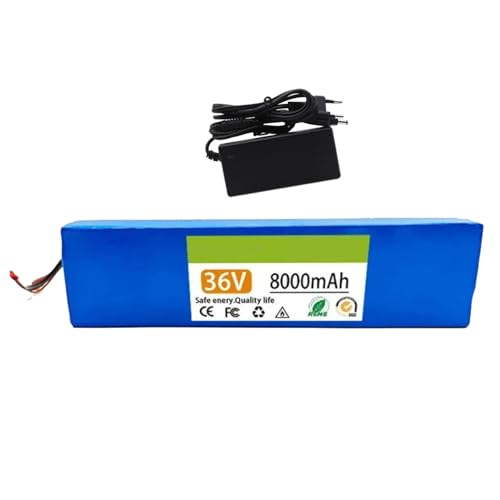 36V 8Ah E-Bike Lithium-Ionen-Akku 10S1P Wiederaufladbarer Wasserdichter PVC-Akku mit Integriertem Ladegerät und BMS für 250–500W Elektrofahrradmotor XT60+SM von PLPLKTNNKK