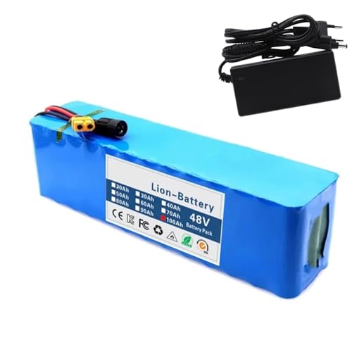 48V 100AH Elektrofahrradbatterie 13S3P Elektrorollerbatterie E-Bike Lithium-Ionen-Batterie für 0-1000W E-Bike E-Fahrrad E-Scooter E-Motor mit Ladegerät XT60+T von PLPLKTNNKK