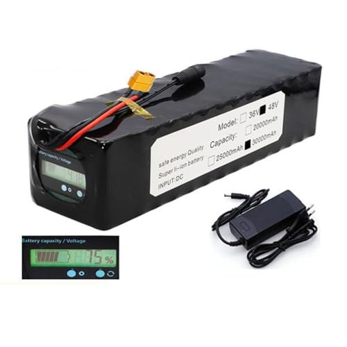48V 20Ah 30Ah E-Bike Lithium-Ionen-Akkupack 13S4P Eingebauter BMS-Schutz Ideal für 500–1000W Elektrofahrradmotor mit 54,6V 2A Ladegerät und Füllstandsanzeige 48V 20Ah,XT90+DC von PLPLKTNNKK
