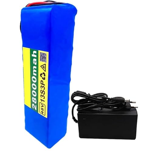 48V 28Ah E-Bike-Akku 13S3P Elektroroller Lithium-Ionen-Akku Eingebautes 30A BMS für 350W-1000W Motor Ebike Elektrofahrrad mit 54,6V 2A Ladegerät XT90 von PLPLKTNNKK