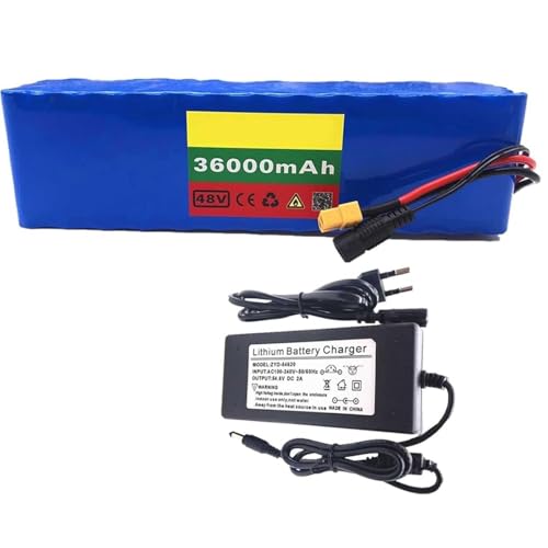 48V 36Ah 13S3p Elektrofahrrad-Lithium-Ionen-Akku Wiederaufladbare Batterien für E-Bike Elektrofahrrad-Roller mit Ladegerät und BMS XT90 von PLPLKTNNKK
