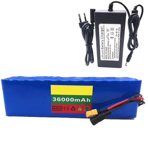 48V 36Ah E-Bike Lithium-Ionen-Akku 13S3P Hochleistungs-Elektrofahrradakku Eingebautes BMS für 250W-1000W Motor mit 54,6V 2A Ladegerät XT60+JST von PLPLKTNNKK