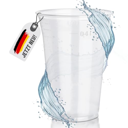 PLS GROUP Plastikbecher 0,4L Trinkbecher Einwegbecher 400ml Becher Einweg Kunststoffbecher Partybecher Plastik Transparent Klar aus PP mit Füllstrich (300 Becher) von PLS GROUP