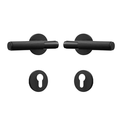 PLTMGHVF Messing Gerändelt Türschloss Griff Set Schwarz Indoor Doppel Holz Tür Hebel(Black-Dummy) von PLTMGHVF