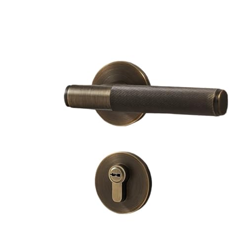Türschloss-Griffset aus Messing mit Rändelschraube und doppeltem Holztürhebel(Bronze-With lock) von PLTMGHVF