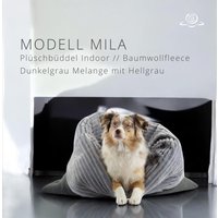 Hundeschlafsack Baumwollfleece Dunkelgrau Melange Mit Plüsch Grau | Modell Mila Hundebett Katzenbett Kuschelsack Plüschbüddel von PLUESCHBUEDDEL