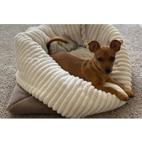Hundeschlafsack Fleece Cappuccino Mit Plüsch Ecru | Modell Louis Hundeschlafplatz von PLUESCHBUEDDEL