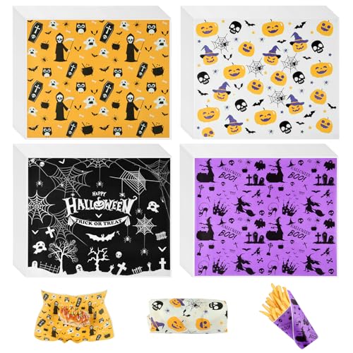 PLULON 160 Blatt Halloween-Wachspapier für Lebensmittel, Sandwich-Geschenkpapier, Deli-Wraps, Picknick-Korb-Einlagen, Kürbis-Geist-Spinne, Einwickelpapier für Küche, Zuhause, Urlaub Party-Dekorationen von PLULON