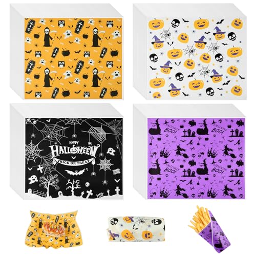 PLULON 200 Blatt Halloween-Wachspapier für Lebensmittel, Sandwich-Geschenkpapier, Deli-Wraps, Picknick-Korb-Einlagen, Kürbis-Geist-Spinne, Einwickelpapier für Küche, Zuhause, Urlaub Party-Dekorationen von PLULON