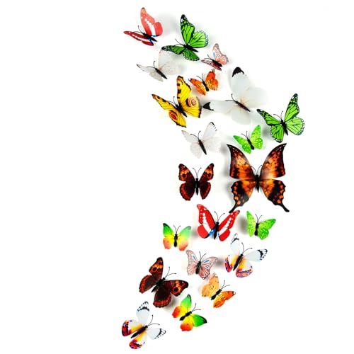 PLULON 48 Stück 3D-Schmetterlings-Wandaufkleber, Mädchen-Schlafzimmer-Zubehör, Wandschmetterlinge für Kinderzimmer, Zuhause, Klassenzimmer, Party-Dekorationen (mehrfarbig) von PLULON