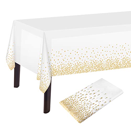 PLULON Weiß und Gold Dot Tischdecke 137 x 274 cm Kunststoff Rechteck für Party Geburtstag Tischdekoration von PLULON