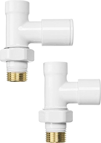 Inline geraden weißen Heizkörperventile eingestellt Pack 1/2"BSP Einlass 15mm + Rücklaufverschraubung von PLUMBING4HOME