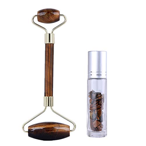 PLUS PO Gesichtsroller Massage Gua Sha Geschwollene Augen Taschen Unter Augen Migräne Jade Roller Und Gua Sha Set Glasrollerflaschen für ätherische Öle Brown von PLUS PO