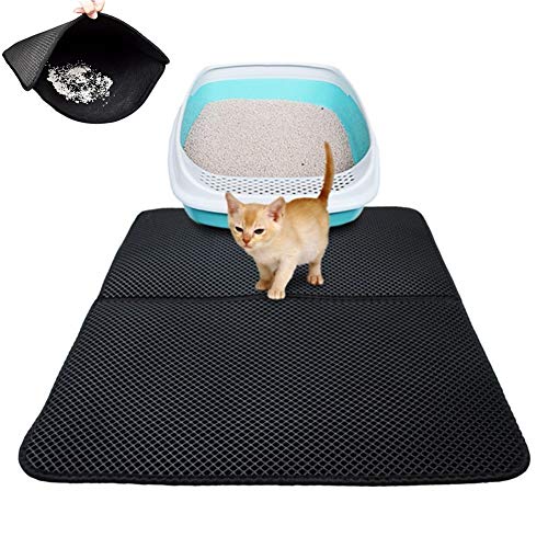 PLUS PO Katzenmatte Katzenklo Katze Katzentoilette Matte Katzenstreumatte groß Doppelschicht Katzenstreu Mat Katzenstreu Mats Trapper Black,65 * 75cm von PLUS PO