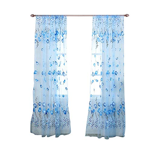 PLUS PO Stores gardinen gardine weiß Voile Vorhang Panel Voile net vorhänge Floral Tüll Voile Tür Fenster Vorhang 100X270,Blue von PLUS PO