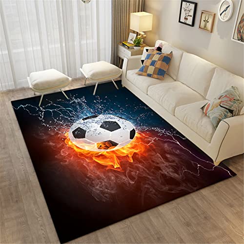 PLUS RELaXing Bereich Teppich Zum Kinder Jungs 3D FußBall Drucken Flanell rutschfest Waschbar Groß Schlafzimmer SchmüCken Schlafsaal Schule Kindergarten Krabbelmatte FußAbtreter (Farbe 1,100×120 cm) von PLUS RELaXing