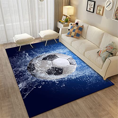 PLUS RELaXing Bereich Teppich Zum Kinder Jungs 3D FußBall Drucken Flanell rutschfest Waschbar Groß Schlafzimmer SchmüCken Schlafsaal Schule Kindergarten Krabbelmatte FußAbtreter (Farbe 2,100×150 cm) von PLUS RELaXing